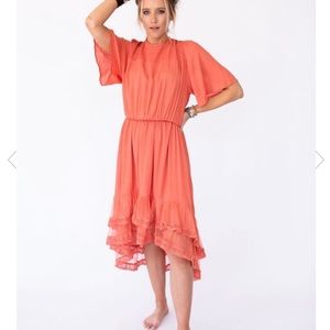 Three Bird Nest hi-lo Coral Beachy Boho Dress